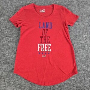 Under Armour Heatgear Red Land Of The Free T Shirt Women's Size SM Patriotic